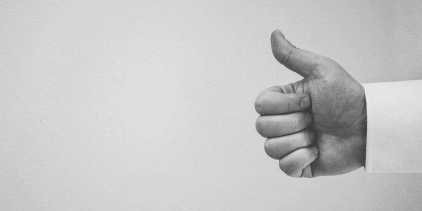 Endorsement of GDPR data privacy regulations, illustrated by thumbs up gesture
