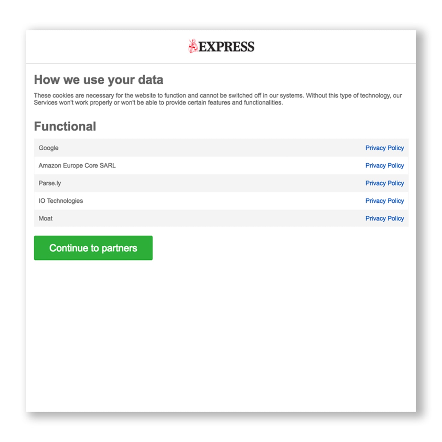 A page describing functional cookies which can't be disabled. GDPR Compliant Cookie Opt-In Examples