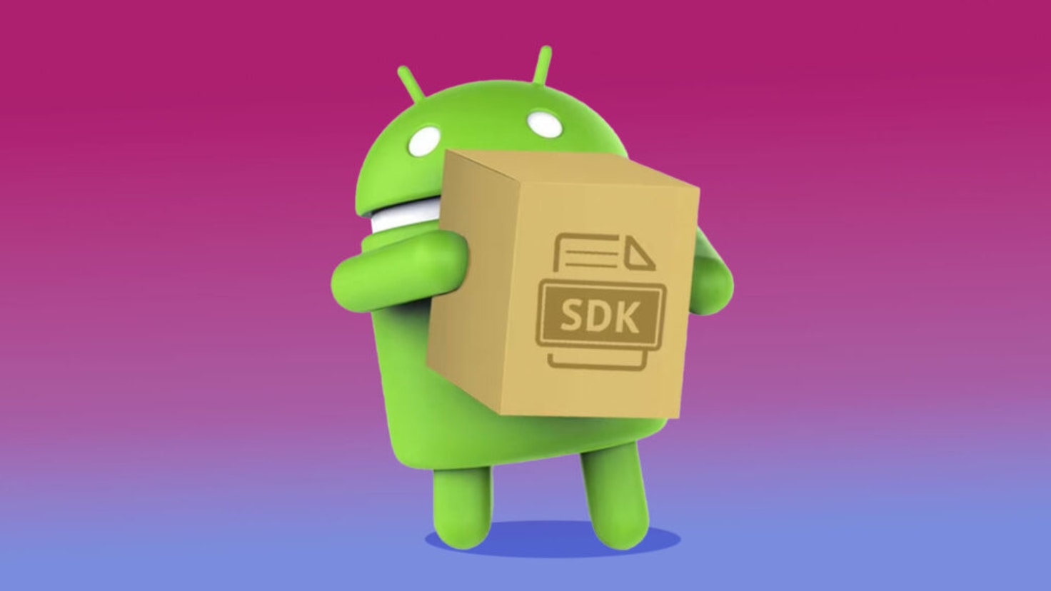 Android logo with SDK box, symbolizing code reuse and easy integration in Android Studio