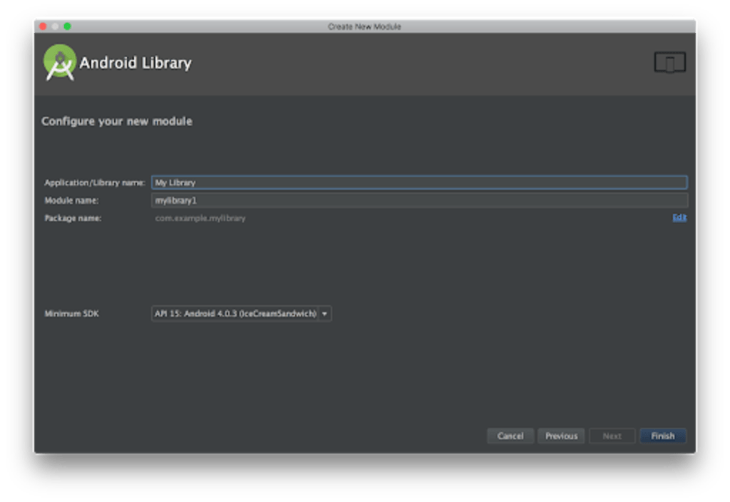 A screenshot of an Android Studio dialog window where an Android Developer would configure a new project.