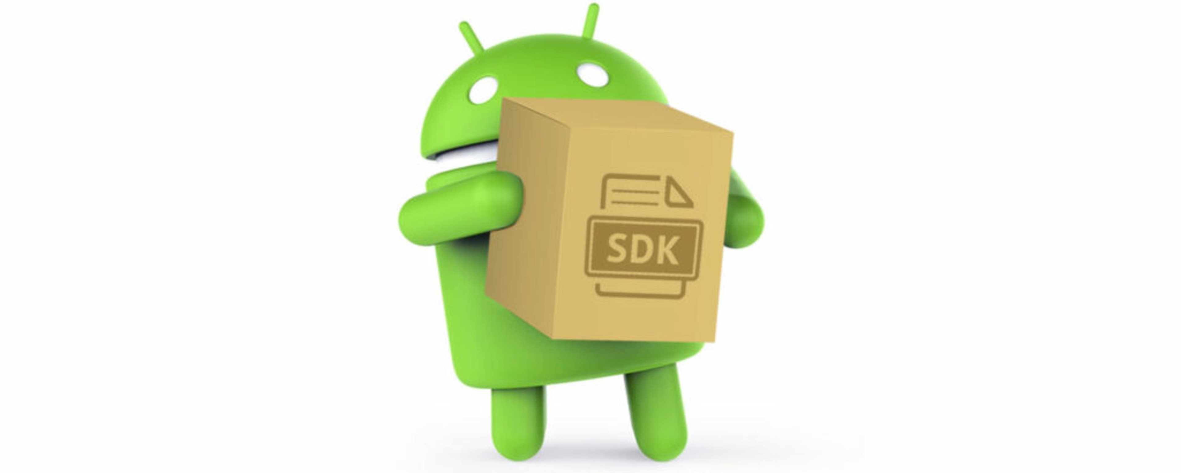 Android logo with SDK box, symbolizing code reuse and easy integration in Android Studio