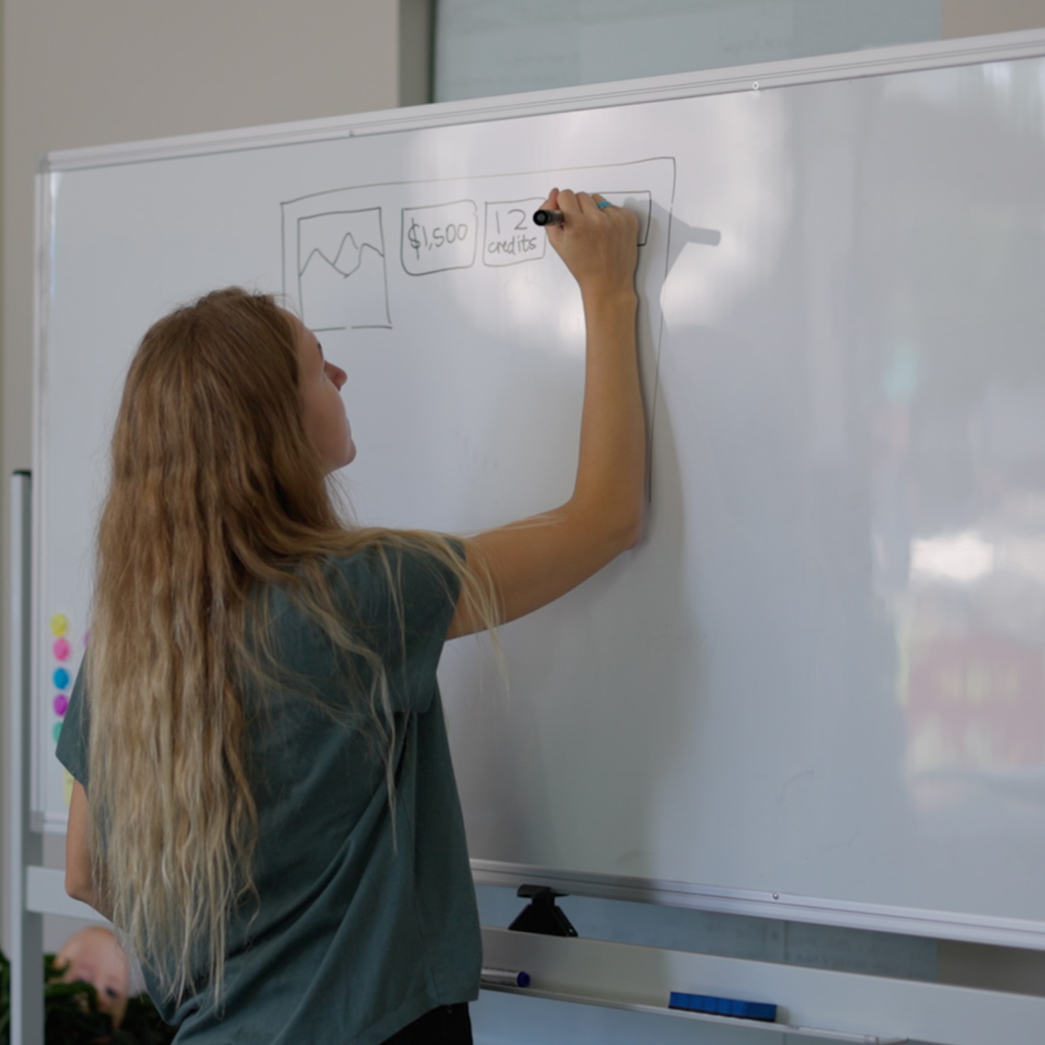 Sara sketches out the initial wireframing for a web application in the heatlhcare space.