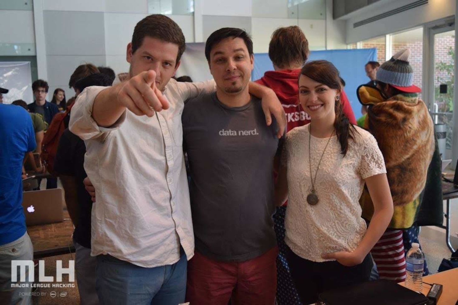 The original Cuttlesoft team at MLH Atlanta 2014 - Frank, Danny, and Emily posing together after their top 10 finish.