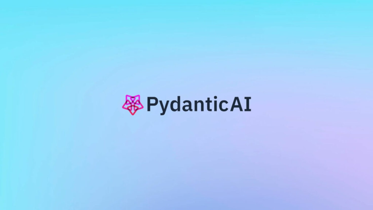 The Pydantic.ai logo features a stylized pink starfish or sea star icon next to black text reading 'PydanticAI' against a gradient background that transitions from cyan to soft lavender. This elegant, minimal design reflects the framework's focus on clean, structured AI development. The vibrant gradient background suggests the dynamic and innovative nature of this new agent framework from the creators of Pydantic, while maintaining a professional tech aesthetic.